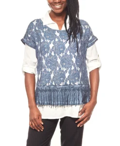 Linea TESINI Damen Bluse Mit Spitzenshirt Blau/Weiß -Mode Reich Geschaft 031150 3