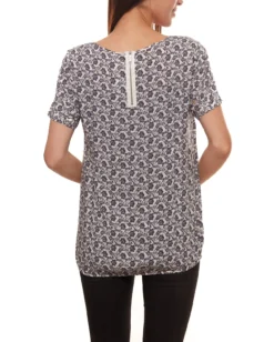 S.Oliver CASUAL Blusenshirt Feminines Damen Sommer-Shirt Mit Floralem Allovermuster Marine/Weiß -Mode Reich Geschaft 09504127616 02A8 6