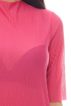 NA-KD Plissee T-Shirt Durchsichtiges Damen Shirt In Einem Knalligem Pink -Mode Reich Geschaft 1017 000094 0015 3