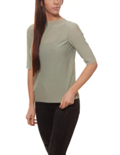 NA-KD Damen Shirt Durchsichtiges Plissee T-Shirt Hellgrün