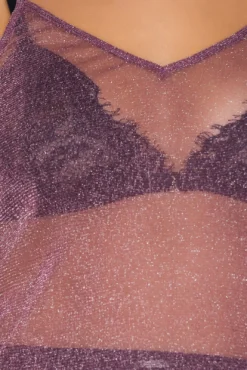 NA-KD Glitter-Top Durchsichtiges Damen Mesh Tank Top Violett -Mode Reich Geschaft 1017 000134 0368