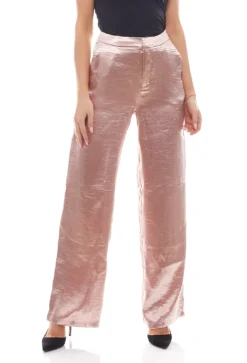 NA-KD Stoff-Hose Ausgestellte Damen Metallic-Hose Rosé