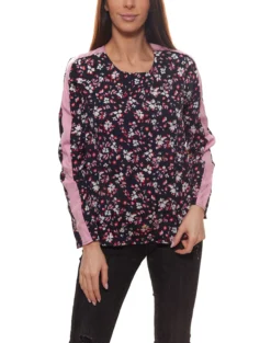 VERO MODA Gerda Nicky Chiffon-Bluse Sommerliche Damen Langarm-Tunika Geblümt Schwarz