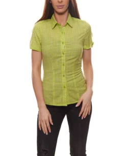 Icebreaker MERINO Kurzarm-Bluse Atmungsaktive Damen Woll-Bluse Destiny Check Grün/Weiß Kariert