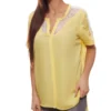 Mavi Spitzen-Bluse Elegante Damen Sommer-Bluse Mit Spitze An Ausschnitt Und Schulterbereich Gelb