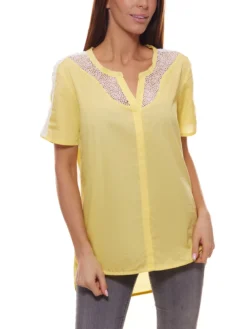 Mavi Spitzen-Bluse Elegante Damen Sommer-Bluse Mit Spitze An Ausschnitt Und Schulterbereich Gelb -Mode Reich Geschaft 121889 24254 4
