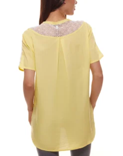 Mavi Spitzen-Bluse Elegante Damen Sommer-Bluse Mit Spitze An Ausschnitt Und Schulterbereich Gelb -Mode Reich Geschaft 121889 24254 5
