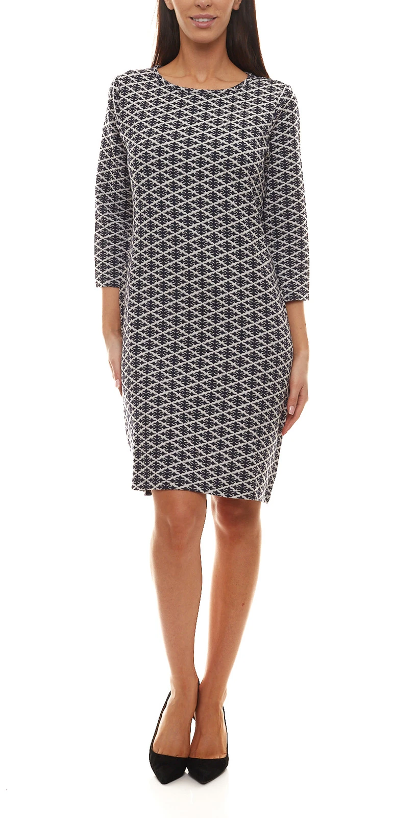 Aniston Selected Kleid Schickes Damen Freizeit-Kleid Mit 3/4 Ärmeln Schwarz/Weiß Gemustert 1 Aniston Selected Kleid Schickes Damen Freizeit-Kleid Mit 3/4 Ärmeln Schwarz/Weiß Gemustert