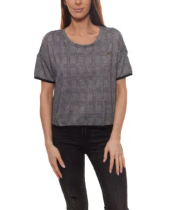 TOM TAILOR POLO TEAM Checked T-Shirt Unkompliziertes Damen Karo-Shirt Mit überschnittenen Schultern Grau