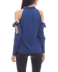 NA-KD X THERESE LINDGREN Cut-Out Bluse Klassisches Damen Shirt Blau -Mode Reich Geschaft 1445 100027 0038 3