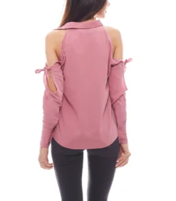 NA-KD Fashion X THERESE LINDGREN Damen Cut-Out Bluse Elegante Hemd-Bluse Rosa -Mode Reich Geschaft 1445 100027 0115 Dusty Pink 2