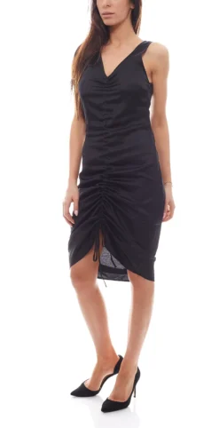 NA-KD X Hanna Licious Midi-Kleid Verführerisches Damen Fashion Kleid In Satin-Optik Schwarz -Mode Reich Geschaft 1454 000042 0002 1