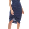 NA-KD X Hanna Licious Midi-Kleid Satinartiges Damen V-Neck Kleid Drawstring Front Dunkelblau