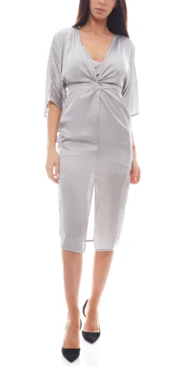 NA-KD X Hanna Licious Kimono-Kleid Stylisches Damen Midi-Kleid In Satin-Optik Silber -Mode Reich Geschaft 1454 000056 0014 Silver 1