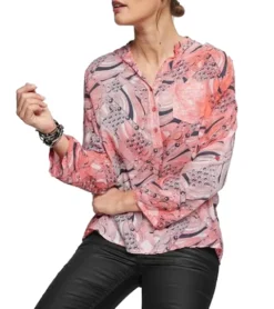 Zabaione Hemdbluse Stylische Damen Bluse Mit 3/4 Ärmel Rosa
