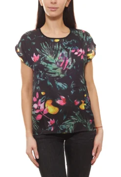 GUIDO MARIA KRETSCHMER Designer-T-Shirt Tropisches Damen Sommer-Shirt Mit Exotischem Muster Schwarz