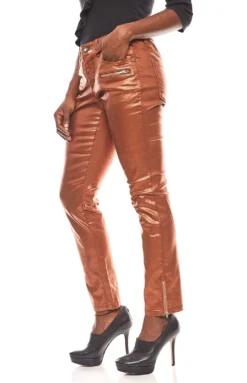 PATRIZIA DINI Schmale Damen-Hose Skinnyhose Animal-Print Bronze