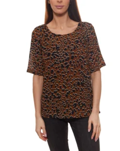Minimum Elvire Blusen-Shirt Modische Damen Rundhals-Bluse Mit Animal-Print Braun