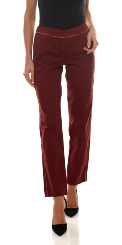 AjC Chino-Hose Schmale Damen Stoff-Hose Mit Kontrastpaspel Bordeaux