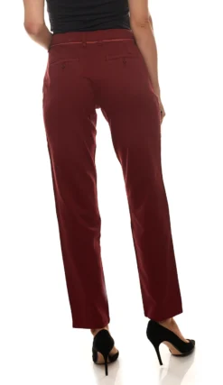 AjC Chino-Hose Schmale Damen Stoff-Hose Mit Kontrastpaspel Bordeaux -Mode Reich Geschaft 17235927 2