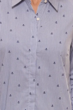 Olsen Streifen-Bluse Klassische Damen Hemd-Bluse Mit Verdeckter Knopfleiste Blau -Mode Reich Geschaft 18147568 1