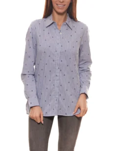 Olsen Streifen-Bluse Klassische Damen Hemd-Bluse Mit Verdeckter Knopfleiste Blau