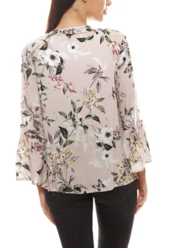 Aniston Blusenshirt Geblümte Damen Freizeit-Bluse Mit Bindeband Am Ausschnitt Rosa -Mode Reich Geschaft 18970336