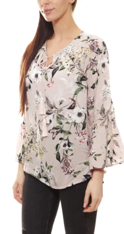Aniston Blusenshirt Geblümte Damen Freizeit-Bluse Mit Bindeband Am Ausschnitt Rosa -Mode Reich Geschaft 18970336 1