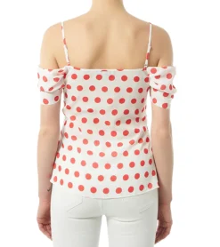 JIMMY SANDERS Damen Sommer-Bluse Off Shoulder-Bluse Mit Punkten Benilde Weiß/Rot -Mode Reich Geschaft 19S SHTW53026 V0001 3