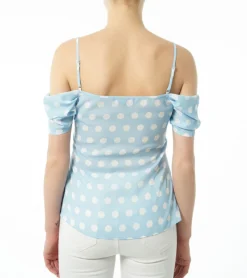JIMMY SANDERS Damen Off Shoulder-Bluse Sommer-Bluse Mit Punkten Benilde Blau/Weiß -Mode Reich Geschaft 19S SHTW53026 V1628 1