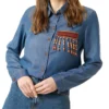 JIMMY SANDERS Damen Jeans-Bluse Hemd Mit Perlenbesatz Vitale Blau