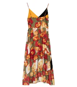 JIMMY SANDERS Vera Damen Midi-Kleid Mit Blumendruck 19W DRW42042 V1845 Grün / Bunt -Mode Reich Geschaft 19W DRW42042 V1845