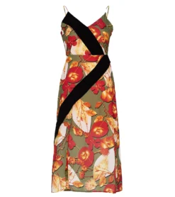 JIMMY SANDERS Vera Damen Midi-Kleid Mit Blumendruck 19W DRW42042 V1845 Grün / Bunt -Mode Reich Geschaft 19W DRW42042 V1845 1