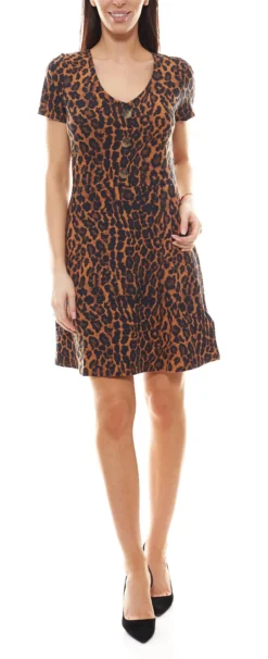 AjC Mini-Kleid Kurzärmliges Damen Sommer-Kleid Mit Leo-Muster Braun/Schwarz
