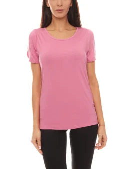 Laura Scott Shirt T-Shirt Schlichtes Damen Sommer-Shirt Mit Cut-Outs An Den Ärmeln Rosé