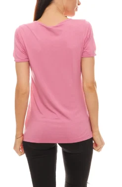 Laura Scott Shirt T-Shirt Schlichtes Damen Sommer-Shirt Mit Cut-Outs An Den Ärmeln Rosé -Mode Reich Geschaft 25654228 2