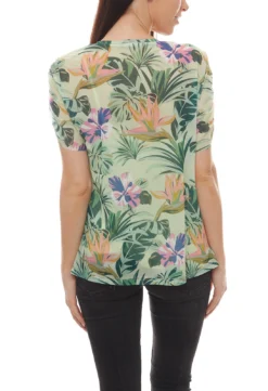 Vivance Collection T-Shirt Doppellagiges Damen Sommer-Shirt Mit Blumen-Print Grün -Mode Reich Geschaft 26524942 1