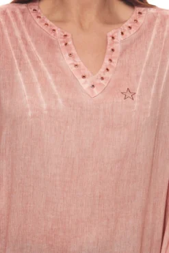 TIMEZONE Tunika Lässige Damen Bluse Mit Stickerei Und Abnäher Rosa -Mode Reich Geschaft 337359 1
