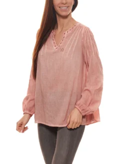 TIMEZONE Tunika Lässige Damen Bluse Mit Stickerei Und Abnäher Rosa