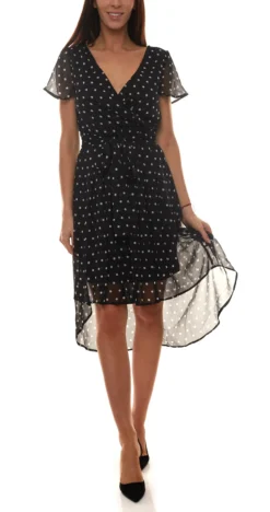 Vivance Colletion Tupfen-Kleid Gemütliches Damen Sommer-Kleid Im Vokuhila-Style Schwarz/Weiß