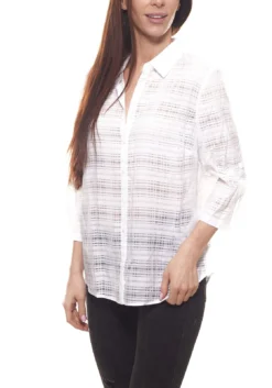 GERRY WEBER Karo-Bluse Zeitlose Damen Sommer-Bluse Mit 3/4-Ärmeln Weiß/Blau -Mode Reich Geschaft 360052 31523 99600 4