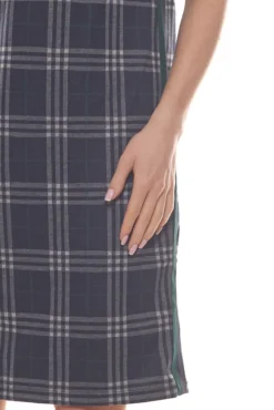 Aniston SELECTED Karo-Kleid Klassisches Damen Rundhals-Kleid Mit Galonstreifen Schwarz/Weiß -Mode Reich Geschaft 38506810 1