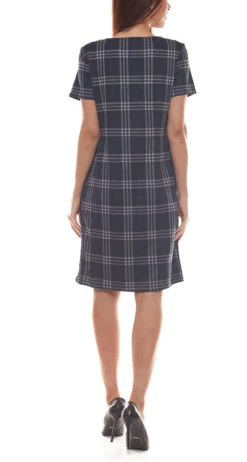 Aniston SELECTED Karo-Kleid Klassisches Damen Rundhals-Kleid Mit Galonstreifen Schwarz/Weiß -Mode Reich Geschaft 38506810 2