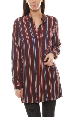 Aniston CASUAL Long-Bluse Lässige Damen Bluse Mit Streifen-Farbmustern Braun