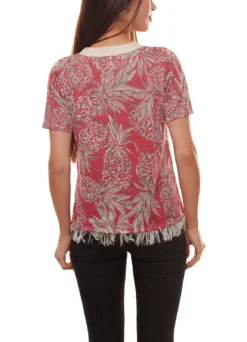 TUZZI Strick-Shirt Modisches Damen Fransen-Shirt Mit Ananas-Druck Rot/Weiß -Mode Reich Geschaft 416052 S82 034 5
