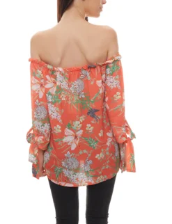Cheer Sommer-Bluse Floral Bedruckte Damen Carmen-Bluse Mit 3/4-Ärmeln Orange -Mode Reich Geschaft 42465767