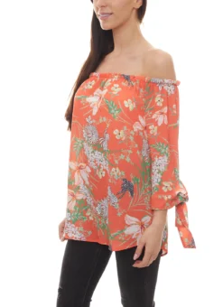 Cheer Sommer-Bluse Floral Bedruckte Damen Carmen-Bluse Mit 3/4-Ärmeln Orange -Mode Reich Geschaft 42465767 1