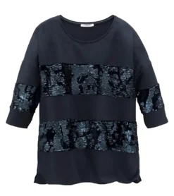 GUIDO MARIA KRETSCHMER 3/4 Arm Shirt Exklusives Damen T-Shirt Mit Pailletten Blau -Mode Reich Geschaft 43841439