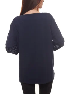 GUIDO MARIA KRETSCHMER 3/4 Arm Shirt Exklusives Damen T-Shirt Mit Pailletten Blau -Mode Reich Geschaft 43841439 1