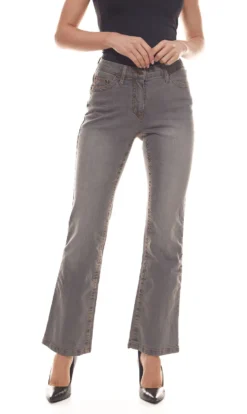 Cheer Simone Jeans Klassische Damen Five-Pocket-Hose Mit Ausgestelltem Bein Grau